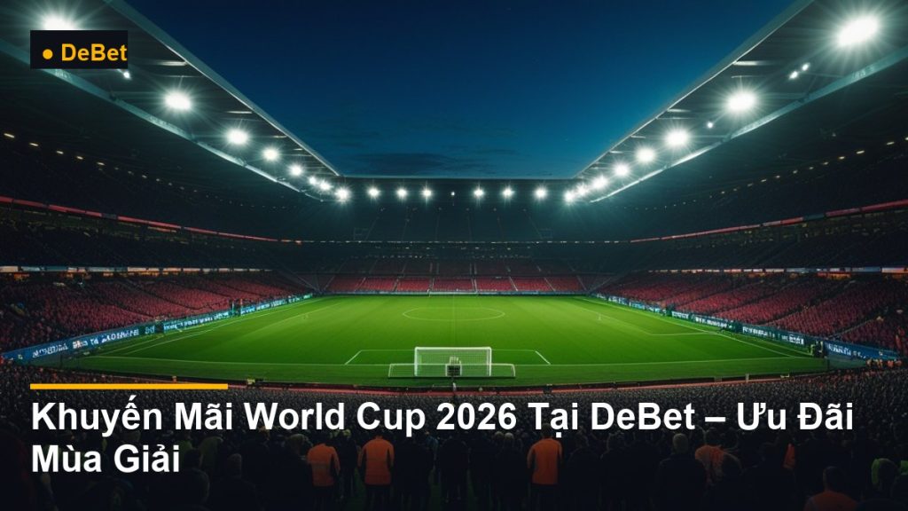 sân vận động bóng đá về đêm - Khuyến Mãi World Cup 2026 Tại DeBet – Ưu Đãi Mùa Giải
